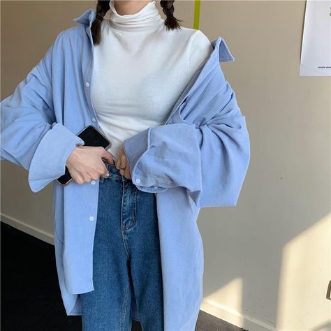 b29eed44276144e4e8103a661f9a78b7 Y2k Aesthetic Fashion, Aesthetic Clothing Stores, Monochromatic Fashion, Monochromatic Outfit, Vintage Corduroy, Aesthetic Shirts, Blue Fits, Blue Outfit, Cute Casual Outfits