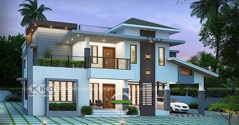 5 bedroom classical style modern contemporary house plan in an area of 3200 square feet by Bougain Villa Designers, Ernakulam, Kerala. Modern Contemporary House, Kerala Home Design, Modern Contemporary House Plans, Bedroom Design Styles, Kerala Home, Flat Roof House, Modern Contemporary Homes, Indian Home Design, Kerala House Design