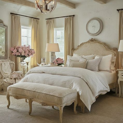 Explore Many elegant Ralph Lauren bedroom designs that embody timeless style and sophistication. Transform your bedroom into a luxurious retreat with these stunning ideas. French Country Master Bed, Old Money Bedroom Aesthetic, Ralph Lauren Bedroom Ideas, Richmond Apartment, Ralph Lauren Bedroom, Fine Antique Furniture, French Style Bedroom, Royal Bedroom, Steampunk Furniture