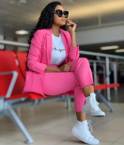 lerato-in-pink-suit Winter Dressing Style, Western Winter, Pearls Fashion, Suits And Sneakers, Winter Dressing, Monochromatic Fashion, Fashionable Work Outfit, Sassy Outfit, Dressing Style