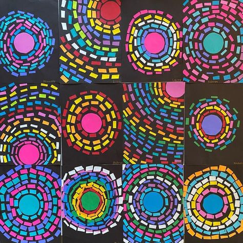 Alma Woodsey Thomas Art, Mosaic Art Preschool, Construction Paper Mosaic, Collage For Kindergarten, Dot Day Art Lessons, Black Construction Paper Art, Construction Paper Art Projects, Alma Woodsey Thomas For Kids, Paper Mosaic Art For Kids