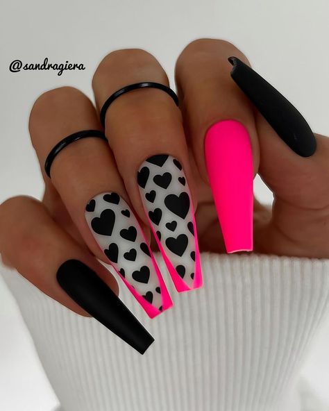 Dope Nail Designs, Neon Nails, Heart Nails, Coffin Nails Designs, Chic Nails, Fancy Nails, Dope Nails, Valentine's Day Nails, Valentines Nails