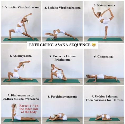 Energising asana sequence Energizing Yoga Sequence, Energizing Yoga Poses, Energizing Yoga, Yoga Education, Yoga Poses Photography, Yoga Tutorial, Yoga Sequence, Gentle Yoga, Practice Yoga