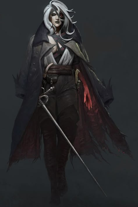 Dnd Character With Rapier, Southern Gothic Character Design, Rapier Female, Armor With Fur, D And D Characters, Dnd Drow Female, Thief Character Design, Drow Rogue, Female Drow