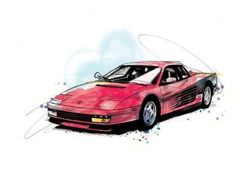 Classic Ferrari, Ferrari Testarossa, Lighthouse Art, Watercolour Paint, Print Illustration, Commercial Art, Watercolour Art, Mini Drawings, Car Drawings