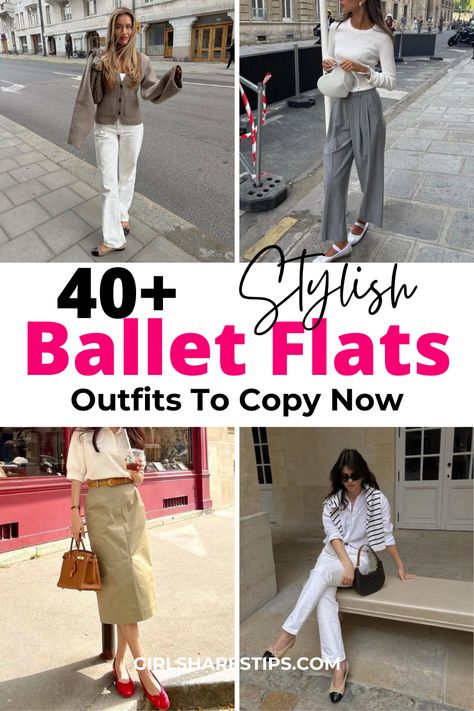 Upgrade your wardrobe with these stylish ballet flat outfit ideas that will take your fashion game to the next level. From casual weekend looks to office-appropriate ensembles, we've got you covered. | ballet flats outfit | ballet flats street style | ballerina flats outfit | red ballet flats outfit | black ballet flats outfit | Chanel ballet flats outfit | silver ballet flats outfit | pink ballet flats outfit | Miu Miu ballet flats outfit | white ballet flats outfit | gold ballet flats outfit Ballet Flats Outfit Winter, Miu Miu Ballet Flats Outfits, Ballet Flats Outfit Work, Pink Ballet Flats Outfit, Pink Flats Outfit, Fall Flats Outfit, Chanel Ballet Flats Outfit, Black Ballet Flats Outfit, Flats Outfit Summer