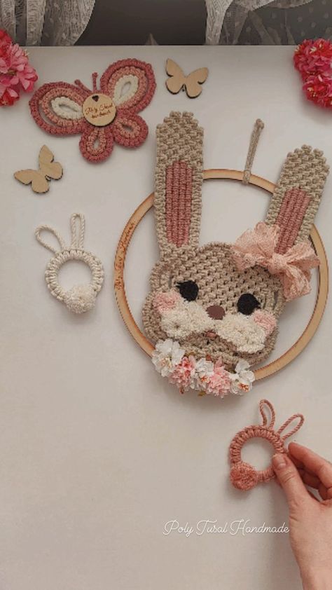 Poly Tusal Handmade | Macrame Pattern Designer | Macrame Bunnies🐰🐇 For Beginners and Advanced 💖 . . . . . . . . . . #macramé #macramebunny #macramerabbit #macramebutterfly #macramechicken… | Instagram Macrame Animals Tutorials, Macrame Nursery, Macrame Inspiration, Macrame Patterns Tutorials, Macrame Ideas, Handmade Macrame, Macrame Patterns, Easter Crafts, Rabbits