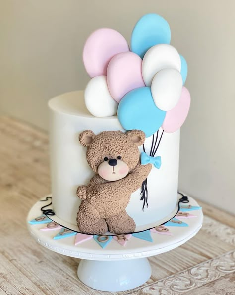 Teddy Bear Cake Designs, Cake For Baby Shower Ideas, Bear Themed Baby Shower Cake, Teddy Bear Theme Cake, Teddy Bear Gender Reveal Cake, Bear Themed Cake, Bear Cake Ideas, Teddy Bear Cake Ideas, Boy Or Girl Cake