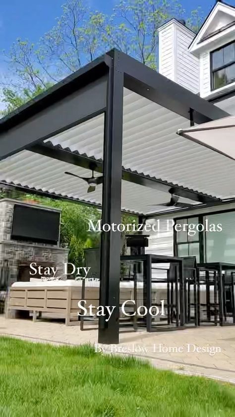 Screened Back Patio, Porch With Pergola, Electric Pergola, Retractable Screen Porch, Motorized Pergola, Steel Pergola, Home Redesign, Modern Pergola, Metal Pergola