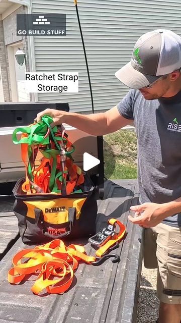 Tow Chain Storage Ideas, Tool Truck Organization, How To Store Ratchet Straps, Tie Down Strap Storage, Ratchet Strap Storage Ideas, Truck Organization Ideas, Ratchet Strap Storage, Work Truck Organization, Truck Accessories Diy