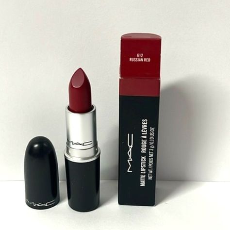 Brand New With Box Item Come As Picture Mac Dark Red Lipstick, Elf Red Lipstick, Makeup Wishlist Ideas, Red Makeup Products, Red Mac Lipstick, Russian Red Lipstick, Dark Red Lipstick, Mac Russian Red, Mac Shades