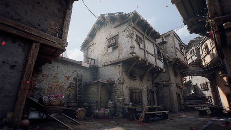 ArtStation - Avalon Slums, Jimmy Ghysens Medieval Slums, The Legend Of King Arthur, Fantasy Buildings, Environment Inspiration, Video Game Artist, Warhammer Fantasy Roleplay, Village Map, Fantasy Village, Planet Coaster