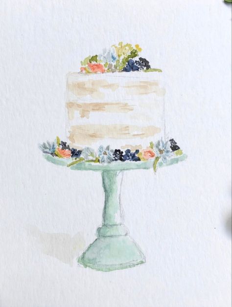 Watercolor Cake Painting, Cake Watercolor Painting, Birthday Cake Watercolor, Cake Watercolor, Cupcake Painting, Watercolor Birthday Cards, Watercolor Cake, Watercolor Birthday, Watercolor Sketchbook