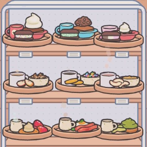 Toca Boca Fridge Ideas Aesthetic, Pantry Toca Boca, Fridge Organization Ideas Toca Boca, Toca Boca Meal Ideas, Toca Boca Food Ideas Breakfast, Aesthetic Toca Boca Food, Aesthetic Toca Boca Fridge Ideas, Toca Boca Snack Bar Ideas, Fridge Ideas Toca Boca