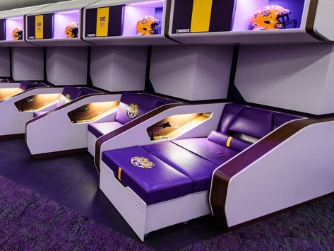 Soccer Locker Room, Football Locker Room, Soccer Locker, Sport Bar Design, Backyard Gym, Built In Closet, Hockey Arena, Memorabilia Display, Sport Bar