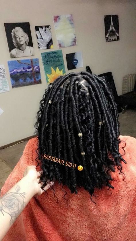 Want to be next? Short small sized locs. Book your appt today! Boho Goddess Locs Short, Short Goddess Faux Locs, Faux Locs Marley Hair, Beauty Signs, Bday Hairstyles, Short Faux Locs, Locs Short, Monet Hair Products, Boho Goddess Locs