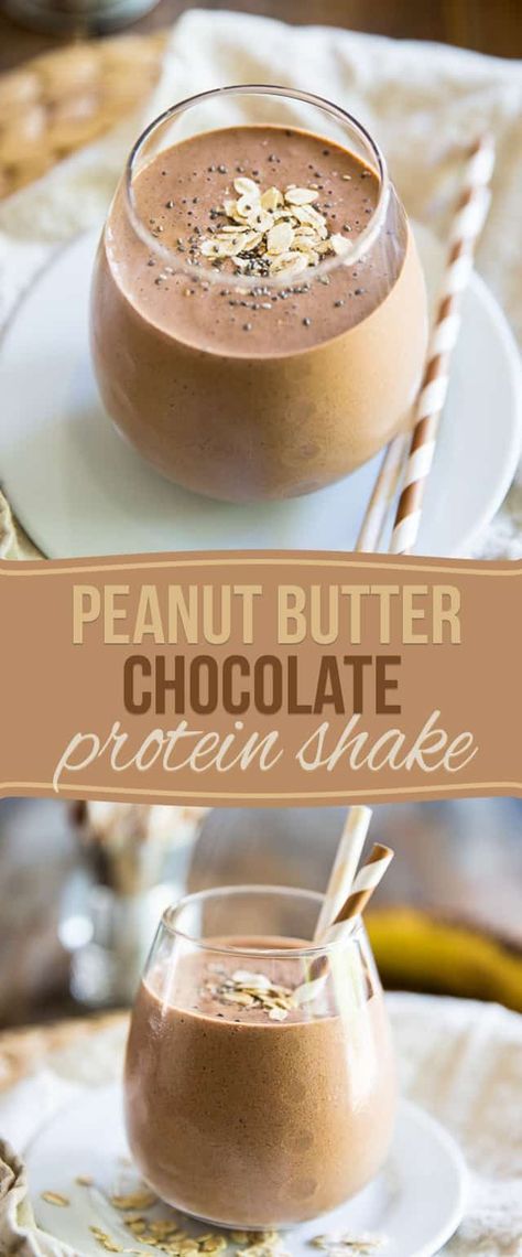 This Peanut Butter Chocolate Protein Shake is a nutritious and delicious way to feed your body and replenish your energy levels after a good workout! Chocolate Protein Shake, Chocolate Protein Shakes, Protein Shake Smoothie, Smoothies And Shakes, Protein Smoothies, Shakes And Smoothies, Peanut Butter Protein, Healthy Shakes, Protein Shake Recipes