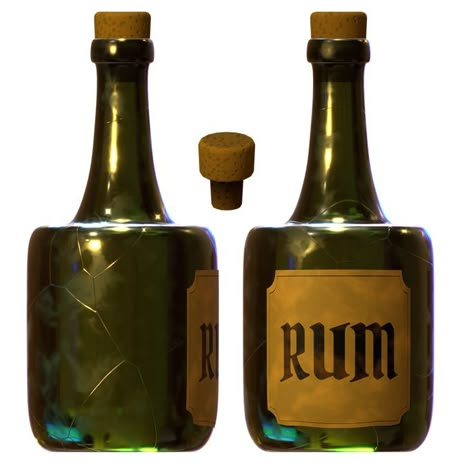 Pirate Rum Bottle, Pirate Rum, Pirate Props, Western Games, Pirate Games, Rum Bottle, Props Concept, Magic Bottles, Hand Painted Textures