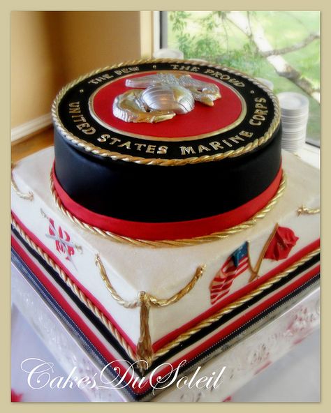 Marine Corp grooms cake this is so beautiful ! - Post Jobs, Tell Others and Become a Sponsor at www.HireAVeteran.com Usmc Cake, Marine Corps Cake, Usmc Retirement, Marine Cake, Marine Corps Wedding, Marine Corps Birthday, Military Cake, Marine Corps Ball, Military Party