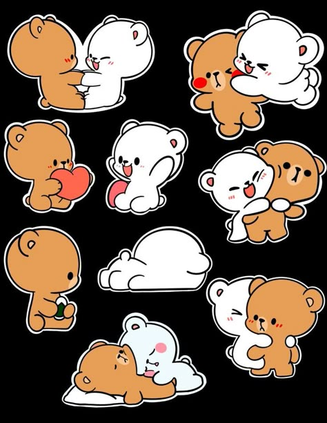 Cute Pinterest Stickers, Cute Cute Stickers, Cute Art Stickers, Two Bears Cartoon, Kawaii Teddy Bear Drawing, Teddy Bear Stickers Printable, Cute Bear Drawings Kawaii, Cute Bears Drawing, Draw Cute Stickers