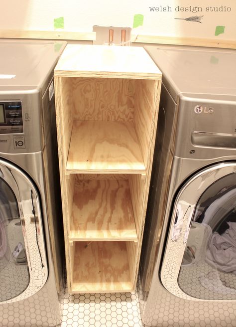 laundry room cabinet between washer and dryer Between Washer And Dryer, Laundry Room Storage Shelves, Small Laundry Room Organization, Room Storage Diy, Laundry Room Renovation, Laundry Room Cabinets, Laundry Room Inspiration, Laundry Room Remodel, Laundry Closet