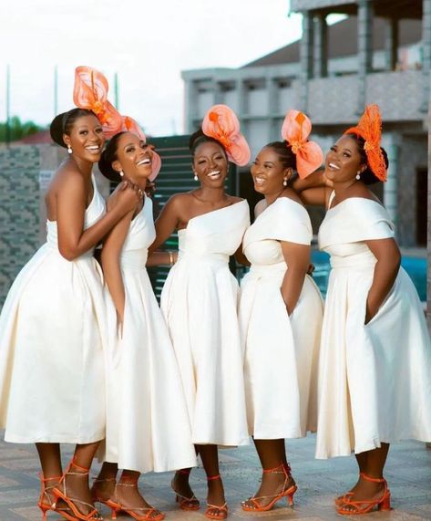 Decent Bridesmaid Dresses, Ushers Outfits For Ladies, Chic Bridesmaid Dresses, African Bridal Dress, African Bridesmaid Dresses, White Bridesmaid, Sheer Wedding Dress, Girls Dress Outfits, Bridesmaid Inspiration