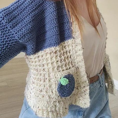 Crochet blueberry cardigan 2023 Blueberry Cardigan, Pocket Crochet, Crochet Sweater Design, Twilight Blue, Big Twist, Caron Simply Soft, Crochet Inspo, Blue Crochet, Pocket Cardigan