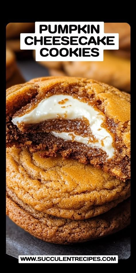 Try this Easy Pumpkin Cheesecake Cookies Recipe for a delightful autumn dessert! These cookies are simple to make and offer a delightful blend of pumpkin flavor and cheesecake filling, making them a crowd-pleaser at any gathering. Food To Make With Pumpkin, Easy Pumpkin Cheesecake Cookies, Sweet Potato Cheesecake Cookies, Cream Cheese Pumpkin Cookies, Mini Pumpkin Cheesecake Recipes, Quick Pumpkin Desserts, Pumpkin Desserts Easy, Pumpkin Cream Cheese Cookies, Pumpkin Cheesecake Cookies Recipe