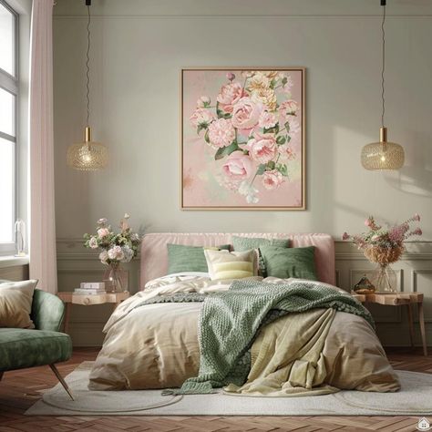 Mint Green Room, Green Room Design, Pink Green Bedrooms, Green Bedroom Design, Bedroom Color Combination, Sage Green Bedroom, Bedroom Interior Design Luxury, Bedroom Bliss, Green Room