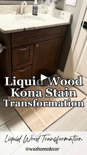 4.3K views · 313 reactions | EASY Bathroom Vanity UPGRADE with NO SANDING & Liquid Wood!! 🤯  Comment LINK for all the products. Follow for more budget friendly DIYs!!  I used Retique It Light Wood Color Liquid Wood and Varathane Kona Stain (oil based) for this transformation!! Steps below ⬇️   - Clean all surfaces to be covered with liquid wood. No sanding needed. Remove drawers and cabinets as well as hardware. Tape off walls and floors.  - Apply liquid wood to all surfaces with a foam brush in long even strokes. I used Retique It Light Wood Color. Paint two coats. Wait two hours in between coats.  - Apply stain of choice. Allow it to sit on the surface for about two minutes before wiping it off with long even strokes. I did one coat of Varathane Kona Stain Oil Base. - After 48 hours of Varathane Kona Stain, Liquid Wood Cabinets, Wood Color Paint, Retique It Liquid Wood, Neutral Modern Home, Kona Stain, Retique It, Liquid Wood, Sanding Tips