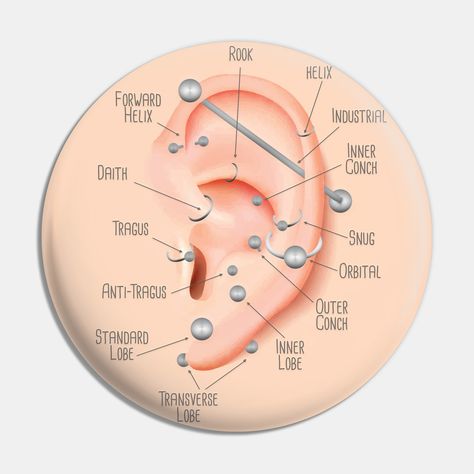 A complete and comprehensive infographic chart on various ear piercings, their name and where they are. -- Choose from our vast selection of pins to match with your desired size to make the perfect custom pin. Pick your favorite: Movies, TV Shows, Art, and so much more! Available in small and large. Perfect to wear or to decorate your bag or backpack with. Ear Piercings Placement Chart, Ear Piercing Names, Getting Your Ears Pierced, Infographic Chart, Different Ear Piercings, Men's Piercings, Ear Piercings Chart, Piercing Chart, Turmeric Vitamins