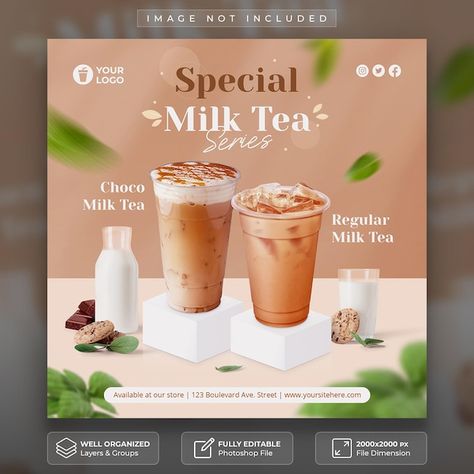 Milktea Poster, Milk Tea Menu, Tea Template, Tea Poster, Food Social Media, Rose Milk, Restaurant Flyer, Menu Boards, Social Media Post Template