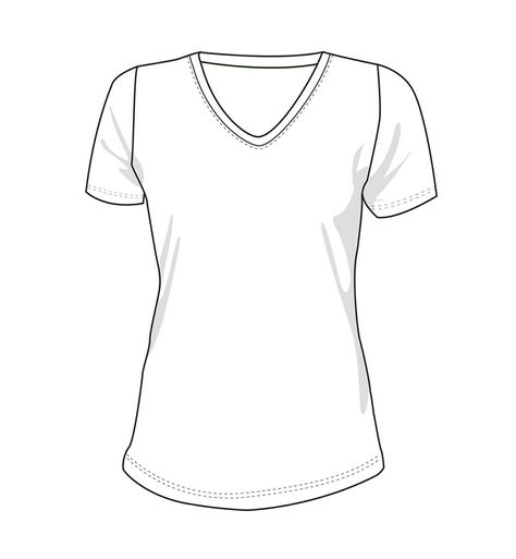 T Shirt Technical Drawing, Shirt Technical Drawing, T Shirt Sketch, V Neck Tshirt, Tshirt Drawing, Shirt Sketch, Shirt Drawing, Flat Sketches, Womens Tshirt