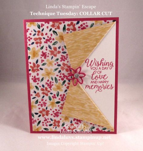 https://lindasstampinescape.com/2018/07/17/technique-tuesday-collar-fold/ Collar Fold Card Instructions, Corner Fold Card Tutorial, Layered Cards, Folding Cards, Dsp Cards, Fancy Fold Card Tutorials, Cute Paper, Technique Tuesday, Fun Folds