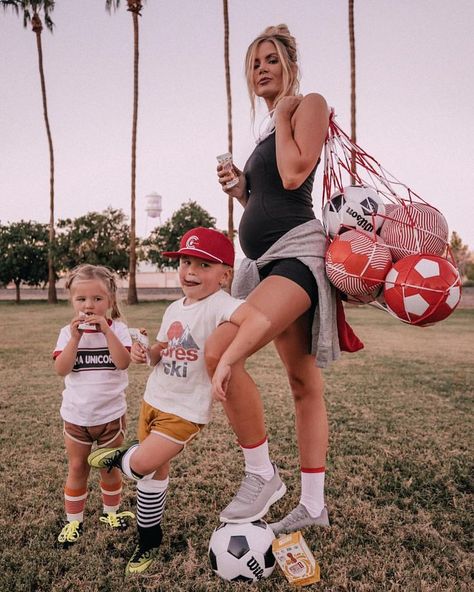 AMBER FILLERUP CLARK on Instagram: “Soccer mom and my soccer kids ⚽⚽ we just signed Rosie up for next season and they’ll be on the same team, so we are gettin’ them fueled…” Soccer Mom Costume, Mom Aesthetic Outfit, Aesthetic Soccer, Football Mom Outfit, Goals Soccer, Soccer Mom Outfit, Mom And, Baby Aesthetic, Spirit Week Outfits