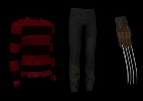 Freddie Krueger set | Lazy_Eyelids on Patreon Freddy Krueger Sweater, Freddie Krueger, Freddy Krueger Costume, Freddy Krueger, Ts4 Cc, Sims 4 Cc, Sweater Pants, Sims 3, The Sims 4