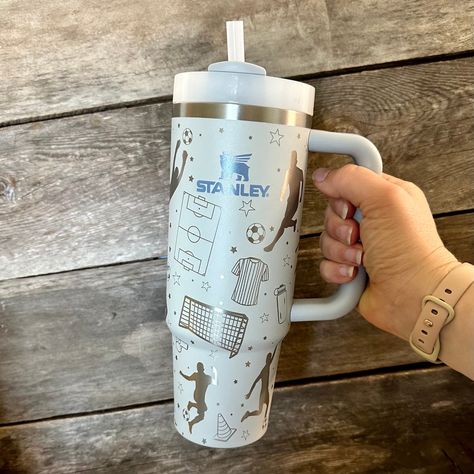 This personalized engraved tumbler is perfect for soccer season! Keep your soccer star hydrated with this custom cup. Not sure which color is which? Feel free to message me. The listing picture is the Fog 30 oz w/ handle.  Tumbler: - 18/8 stainless steel, bpa-free - double-wall vacuum insulation - reusable straw - design is laser engraved **any warranty claims will go through the manufacturer. We purchase these brand new from the store and do our best to secure cups with no blemishes or issues. Soccer Tumbler Ideas, Soccer Items, Soccer Tumbler Cup, Soccer Mom Tumbler, Soccer Water Bottles, Soccer Tumbler, Soccer Water Bottles Personalized, Soccer Cup, Soccer Team Gifts