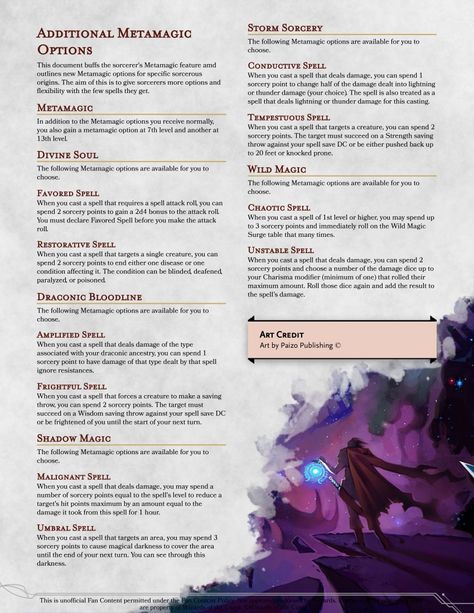 Epanded Metamagic ideas Subclasses 5e, Roleplay Ideas Plots, 5e Feats, Story Plot Ideas, Dnd Feats, Dnd Sorcerer, Dnd Spells, Dnd Wizard, Homebrew Items