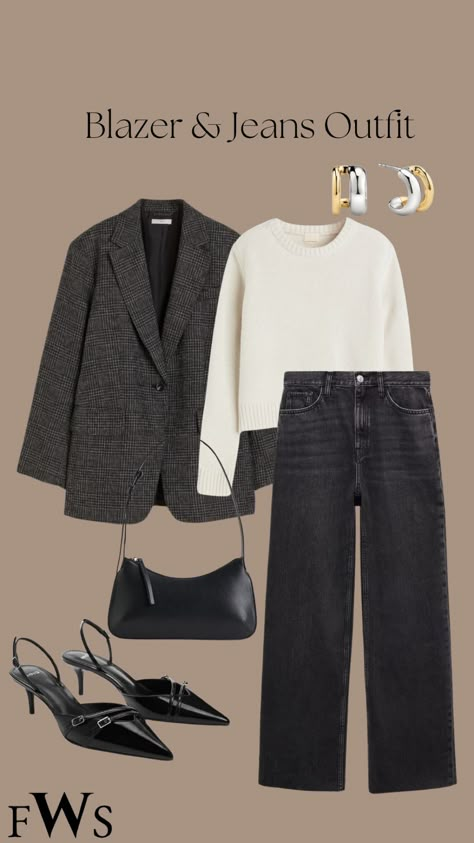 Shop Blazer oversize - Noir/carreaux - … and other curated products on LTK, the easiest way to shop everything from your favorite creators. Blazer And Jeans Outfit, Oversize Blazer Outfit, Oversized Blazer Outfit, Grey Jeans Outfit, Court Outfit, Summer Work Outfits Office, Smart Casual Work Outfit Women, Blazer And Jeans, Summer Business Casual Outfits