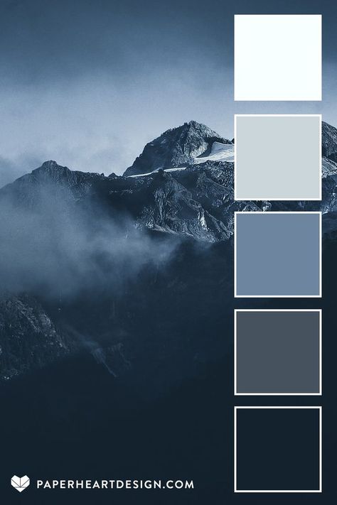 Gray Color Palette with Foggy Mountains Navy Blue Color Swatch, Portfolio Colour Palette, Blue Gray Color Palette, Mountain Color Palette, Portfolio Moodboard, Gray Color Palette, Blue Gray Color, Room Styles, Color Board