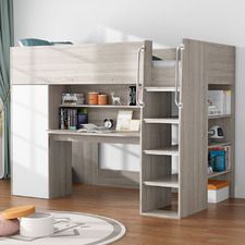 Single Loft Bed, Loft Bed With Shelves, Kids Study Desk, Bed With Shelves, Single Bunk Bed, Bunk Bed Loft, Kids Loft, Loft Bunk Beds, Bed Light