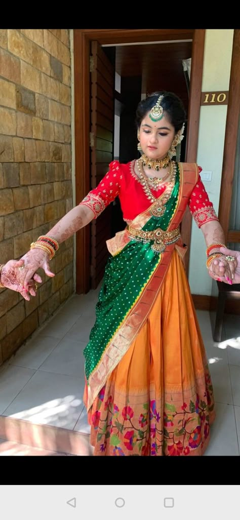 Paithani Half Saree Designs, Pattu Langa Voni Half Saree, Langa Voni Half Saree, Kids Saree, Casual Outfit Summer, Fancy Gown, Langa Voni, Half Saree Function, Summer Outfits Casual