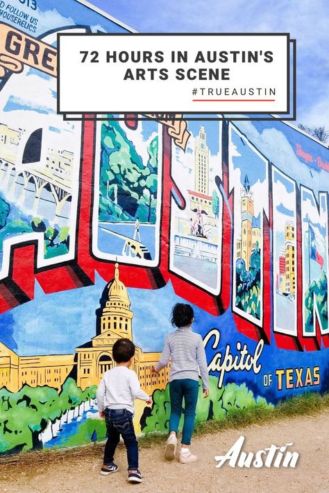 Austin is a buzzing hive of creativity. Spend three days exploring our exciting arts scene, which includes must-see museums and galleries, innovative performing arts companies, fascinating cultural centers and intriguing public art. Grab our 72-hour itinerary and go! Image shows the vintage postcard-style Greetings from Austin mural, by artists Rory Skagen and Bill Brakhage, painted on the side of Roadhouse Relics, a neon art studio and gallery in South Austin. Austin With Kids, Austin Activities, Family Vacations In Texas, Weekend In Austin, Things To Do In Austin, Visit Austin, Austin Art, Visit Texas, Kid Friendly Restaurants