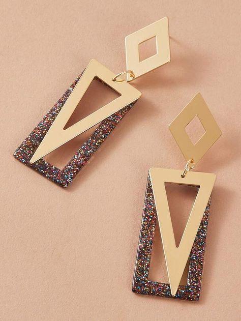 Geometric Jewelry Earrings, Cercei Din Lut Polimeric, Glitter Jewelry, Glamorous Fashion, Outfits 90s, Kay Jewelry, Multicolor Earrings, Fancy Earrings, Glitter Earrings