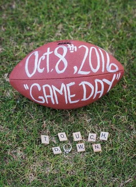 Football engagement session Engagement Photos Sports, Football Proposal Engagement, Engagement Photos Football, Football Engagement Photos, Football Engagement Party, Sports Engagement Photos, Football Engagement Pictures, Chanel Wedding, Football Wedding