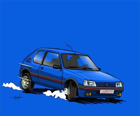 Peugeot 205 GTI by Fabrice Staszak Retro Car Drawing, Car Drawing Ideas, Peugeot 205 Gti, 205 Gti, Motorsport Art, School Car, Bmw Classic Cars, Car Drawing, Automotive Artwork