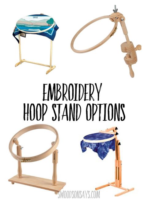 Free up both hands with a genius embroidery hoop stand! This curated list has several different styles that allow you to sit at a table, stand, or sit in a chair while embroidery. #embroidery #handembroidery #crossstitch #needlework Diy Embroidery Hoop Stand, Embroidery Hoop Stand, Hand Quilting Frames, Quilting Frames, Hand Embroidery Tutorial, Table Stand, Embroidery Materials, Embroidery Stitches Tutorial, Learn Embroidery