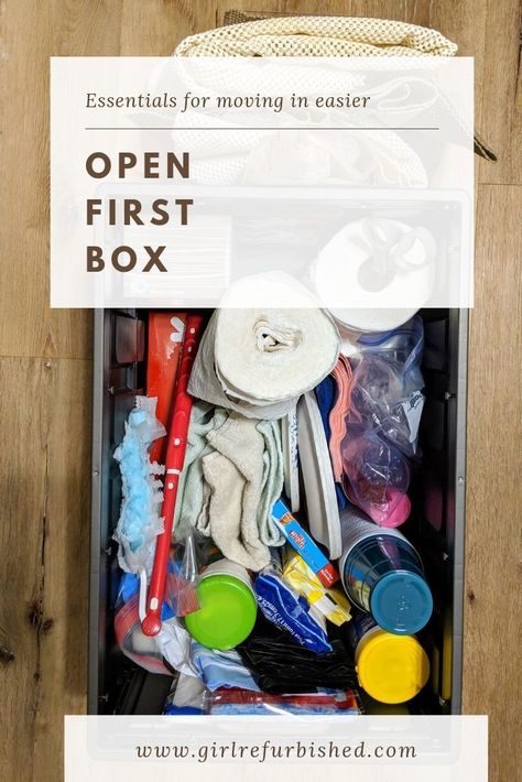 Open Me First Box Moving, First Box To Unpack, Open First Box Moving, First Night Box Moving, Unpacking Tips, Moving List, Moving Essentials, Moving House Tips, Moving Hacks