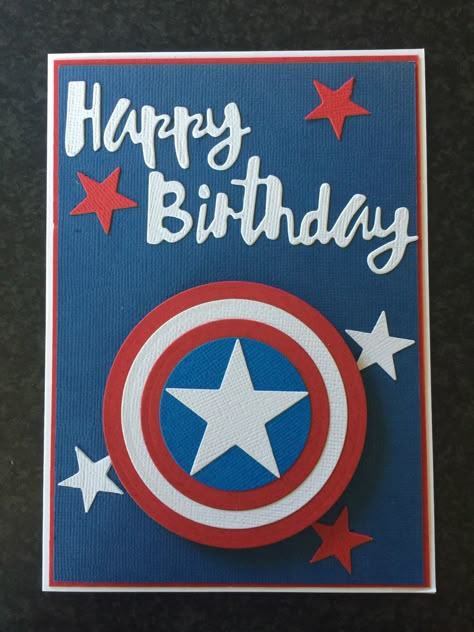 Captain America Gift Ideas, Marvel Birthday Cards, Captain America Gifts, Anniversary Wedding Ideas, Captain America Birthday, American Greetings Cards, Punch Art Cards, America Birthday, Paper Quilling Cards