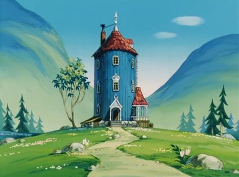 Moomin House, Childhood Images, House Tutorial, Anime Love Story, Moomin Valley, Roleplay Characters, The Cartoon, Mural Art, Whimsical Art